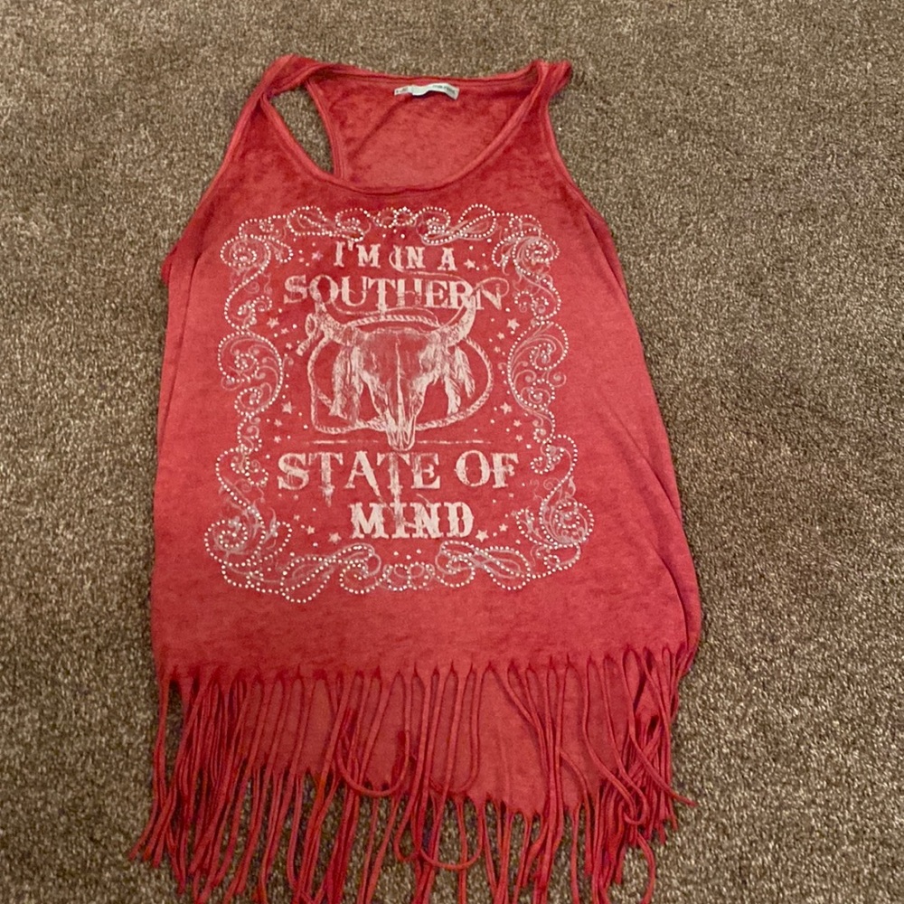 Red tank top. With rhinestones
